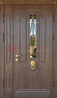 Стальная полуторная дверь Винорит со стеклом и ковкой ДСК-237 в Рузе