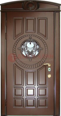 Шоколадная металлическая дверь Винорит со стеклом и ковкой ДСК-269 в Саранске